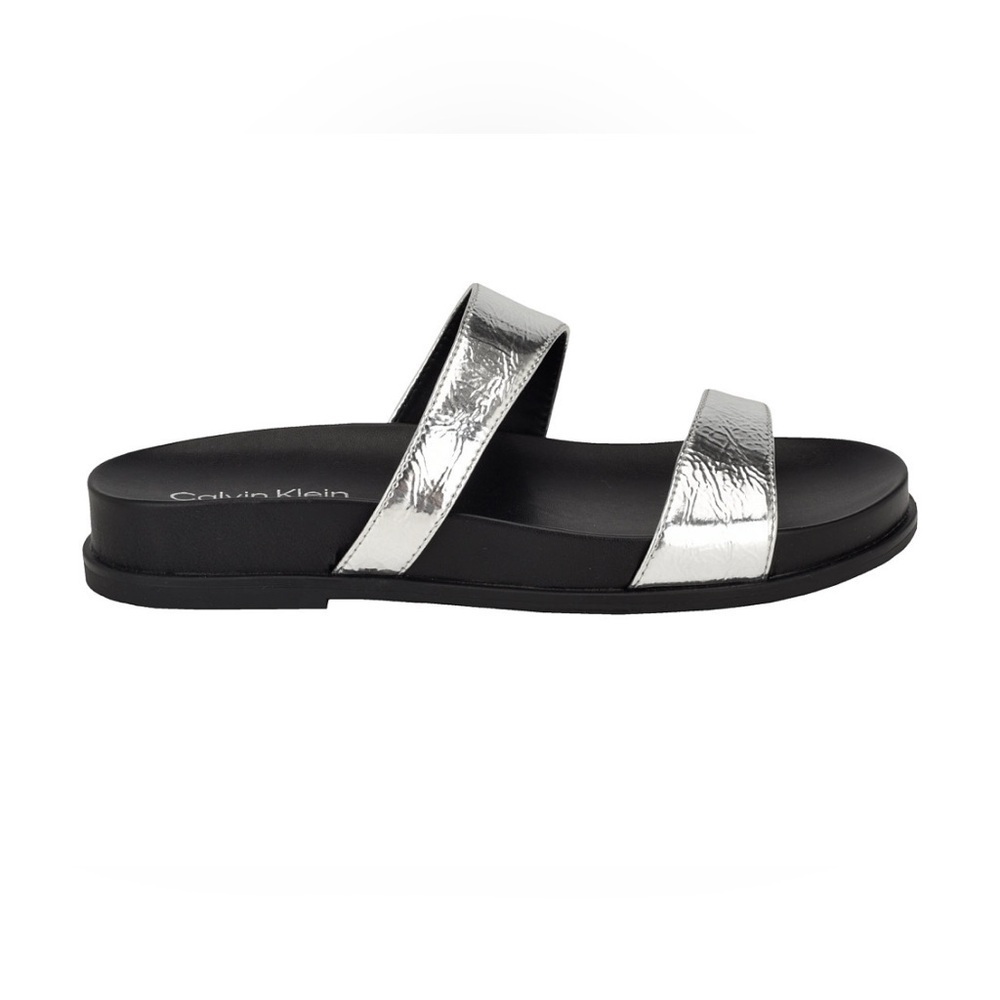 Calvin Klein NWOT Women’s Explore Footbed Slide Sandals size 5 Silver straps